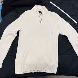 Theory Men's Cream Zip-Up Sweater